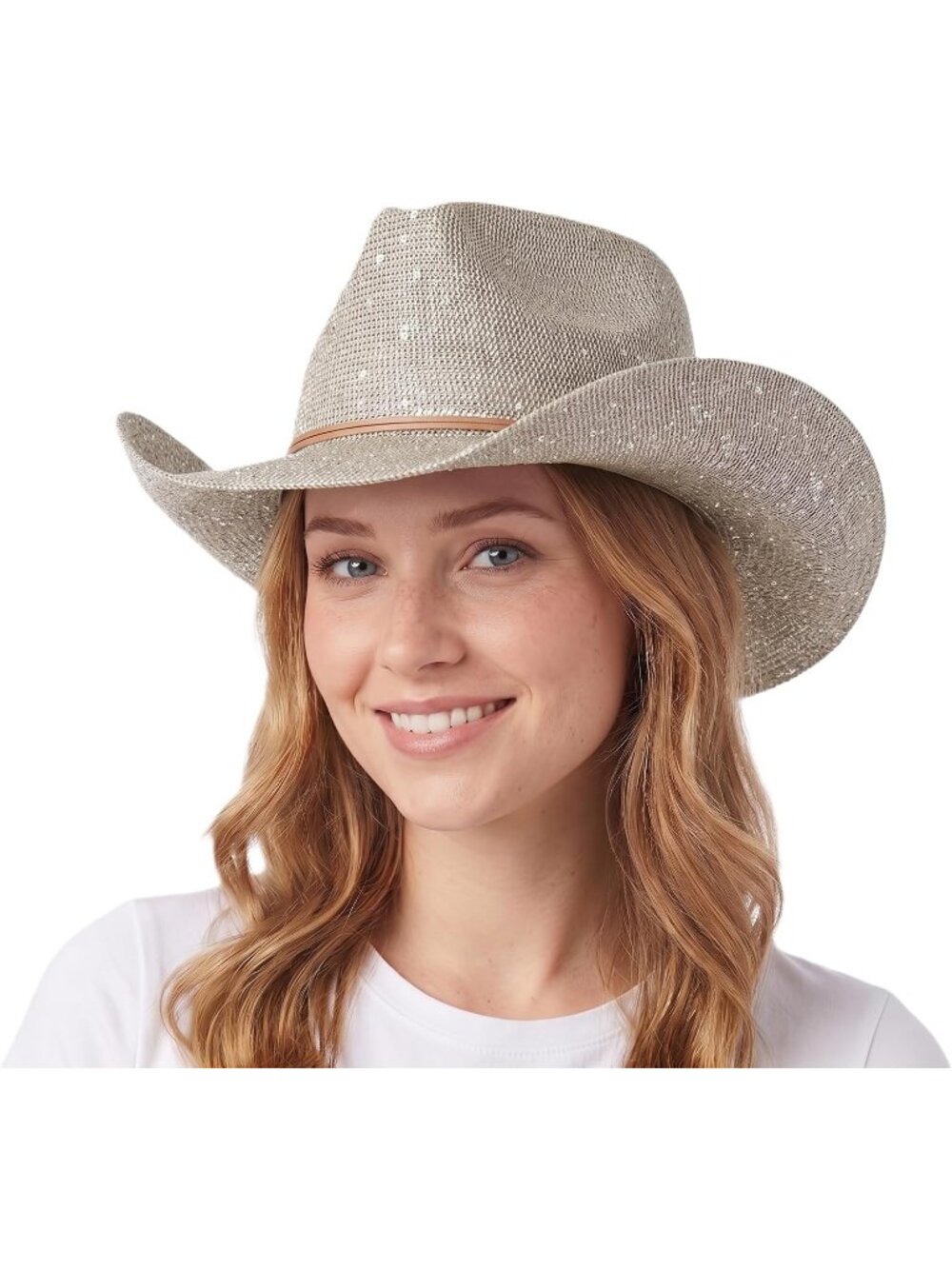 Women's Pearl Sparkly Sequin Suede String Trim Party Cowboy Western Hat